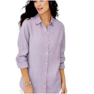 J. JILL Love Linen Button Down Purple Shirt Top XL Long Sleeve 100% Linen Womens